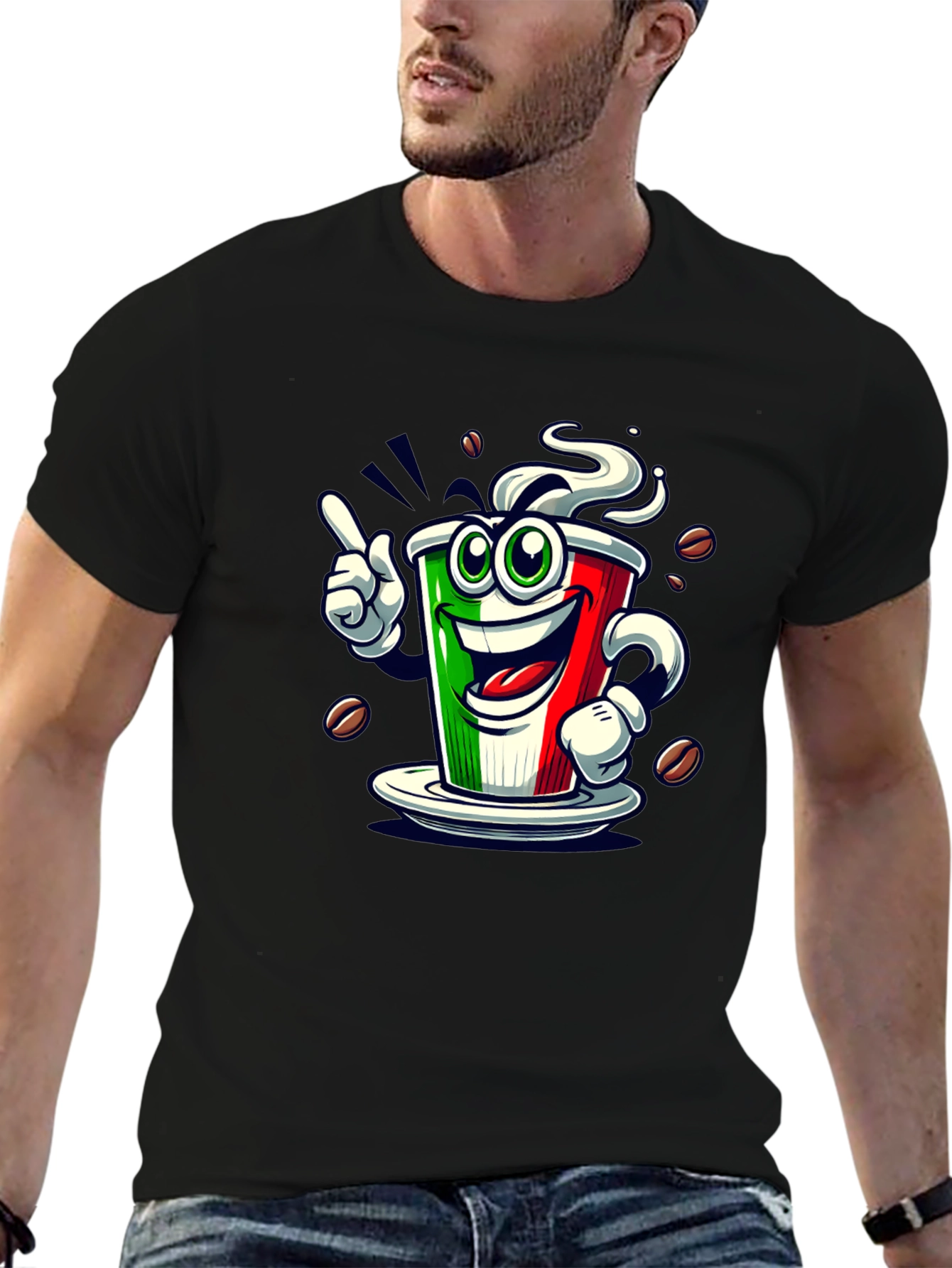 Italian Flag Coffee Graphic Tee - Fun Novelty Shirt