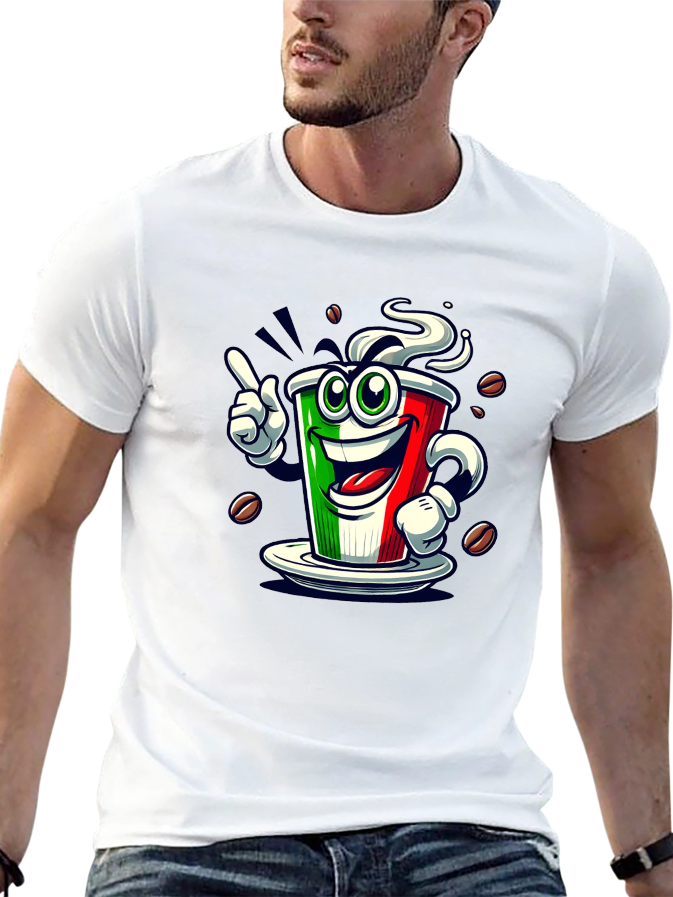 Italian Flag Coffee Graphic Tee - Fun Novelty Shirt