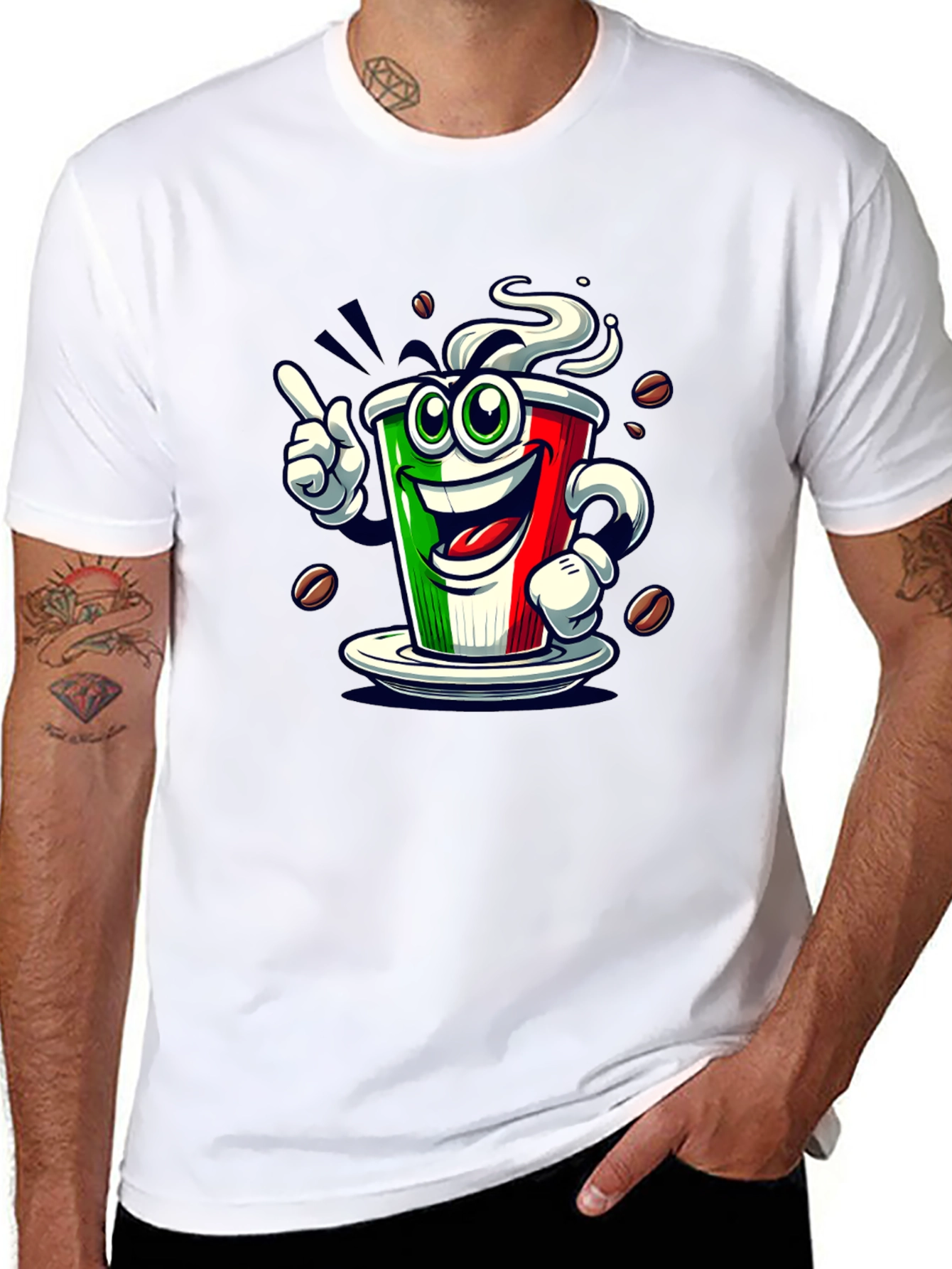 Italian Flag Coffee Graphic Tee - Fun Novelty Shirt