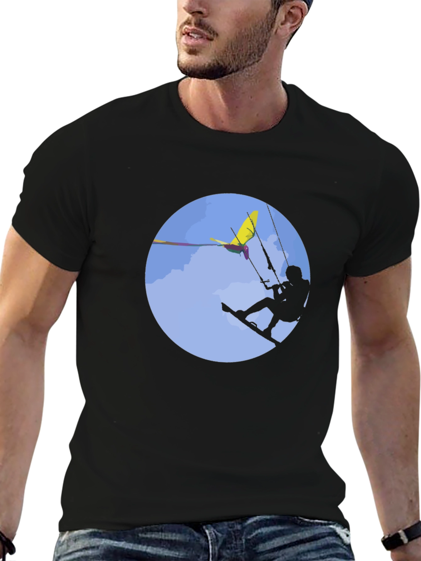 Kitesurfing Graphic Tee - Black Cotton T-Shirt