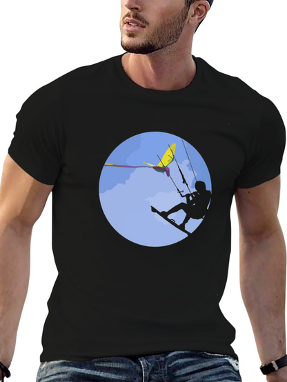 Kitesurfing Graphic Tee - Black Cotton T-Shirt