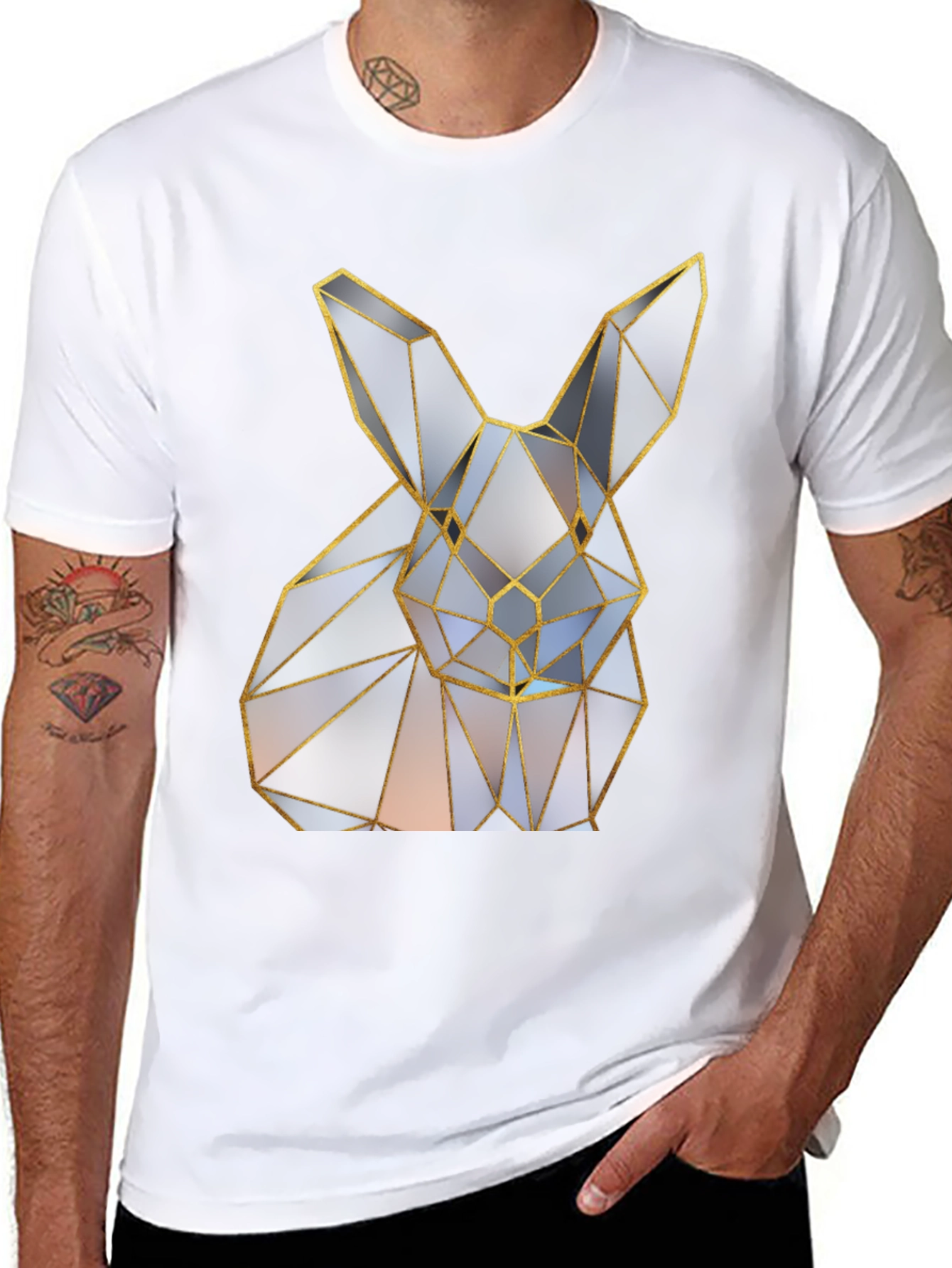 Geometric Rabbit Graphic Tee - Modern Style