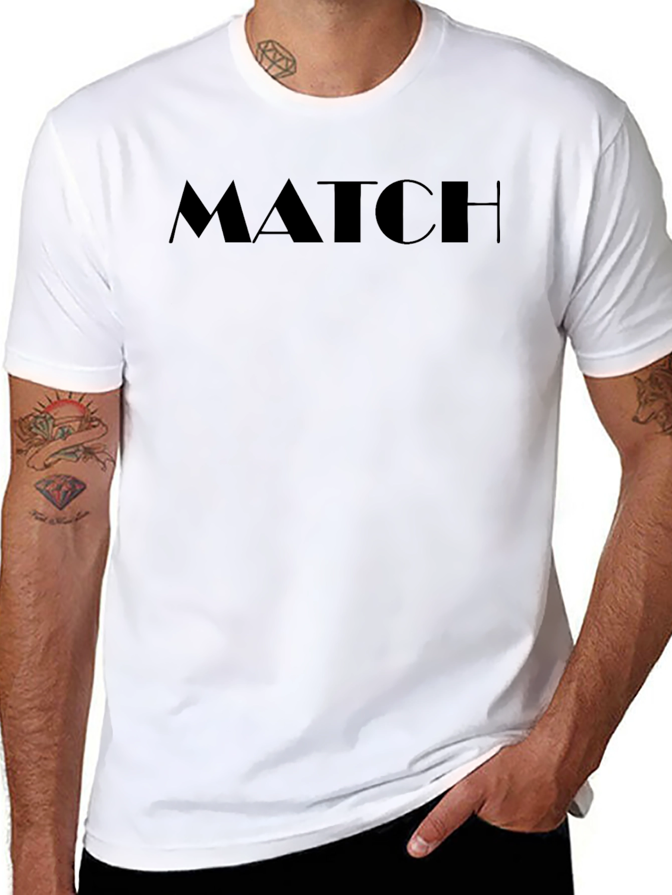 Mens Black MATCH Graphic Tee - Casual Style