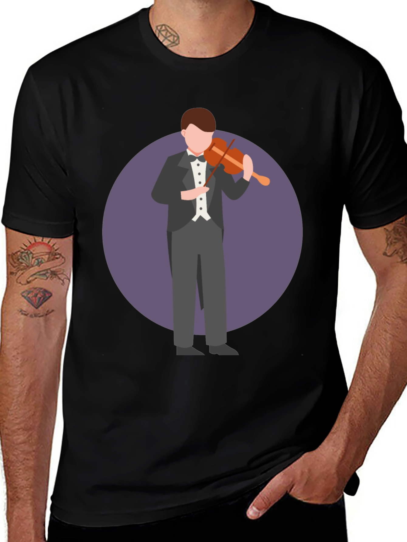 Violinist Graphic T-Shirt - Black Casual Tee