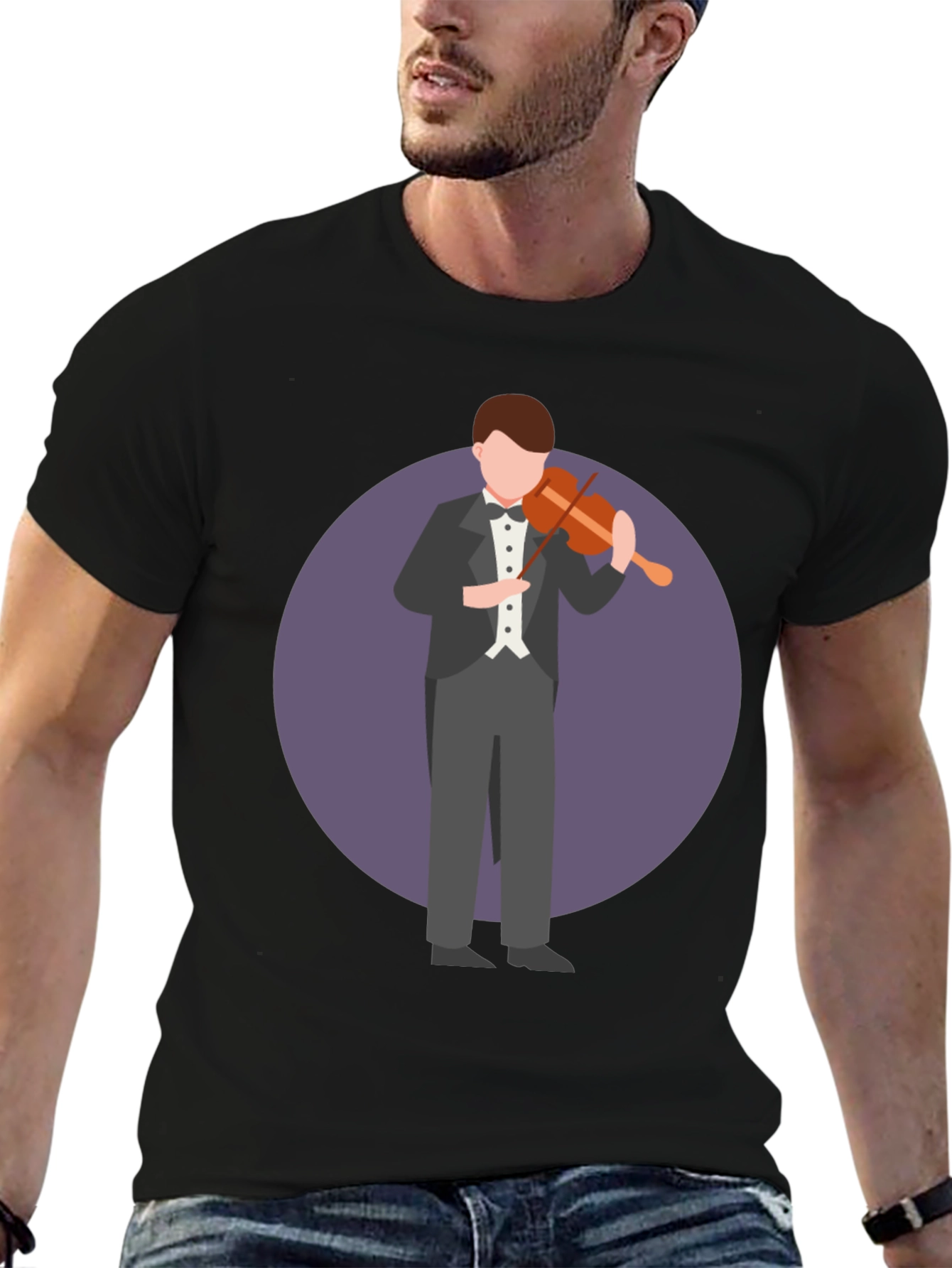 Violinist Graphic T-Shirt - Black Casual Tee