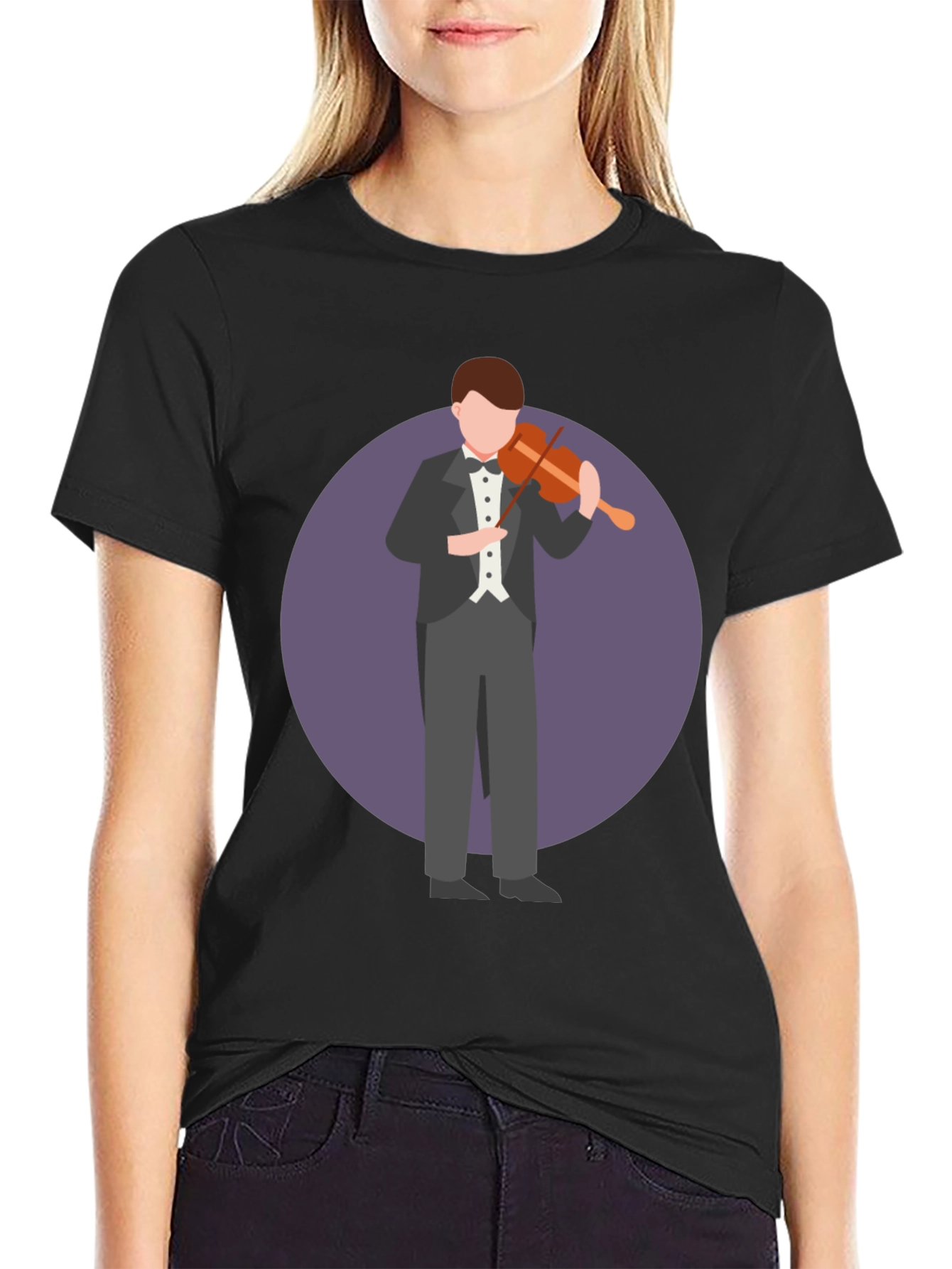 Violinist Graphic T-Shirt - Black Casual Tee
