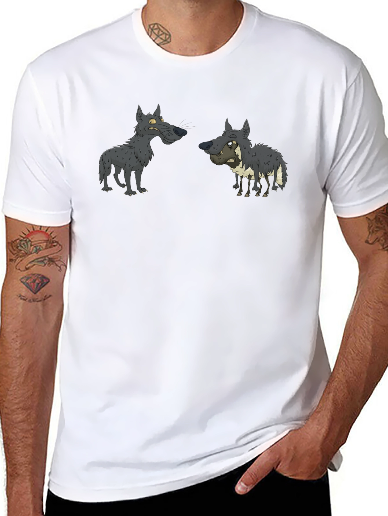 Cartoon Wolf Pack T-Shirt - Black