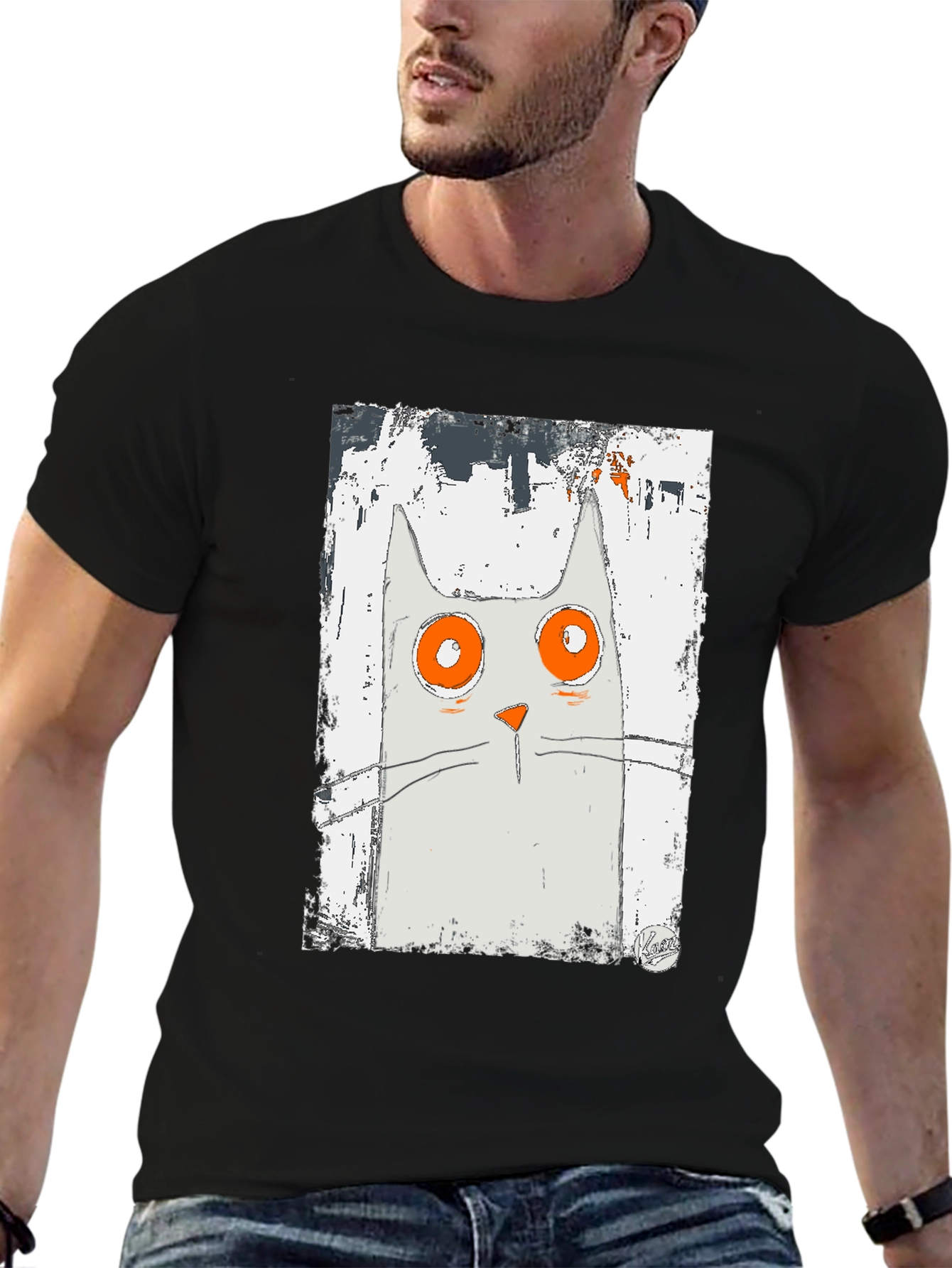 Cat Art Graphic Black T-Shirt