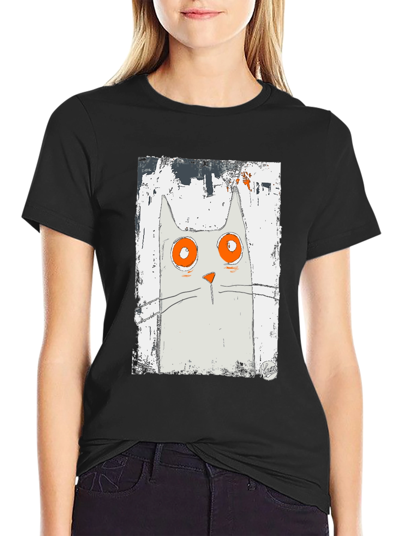 Cat Art Graphic Black T-Shirt