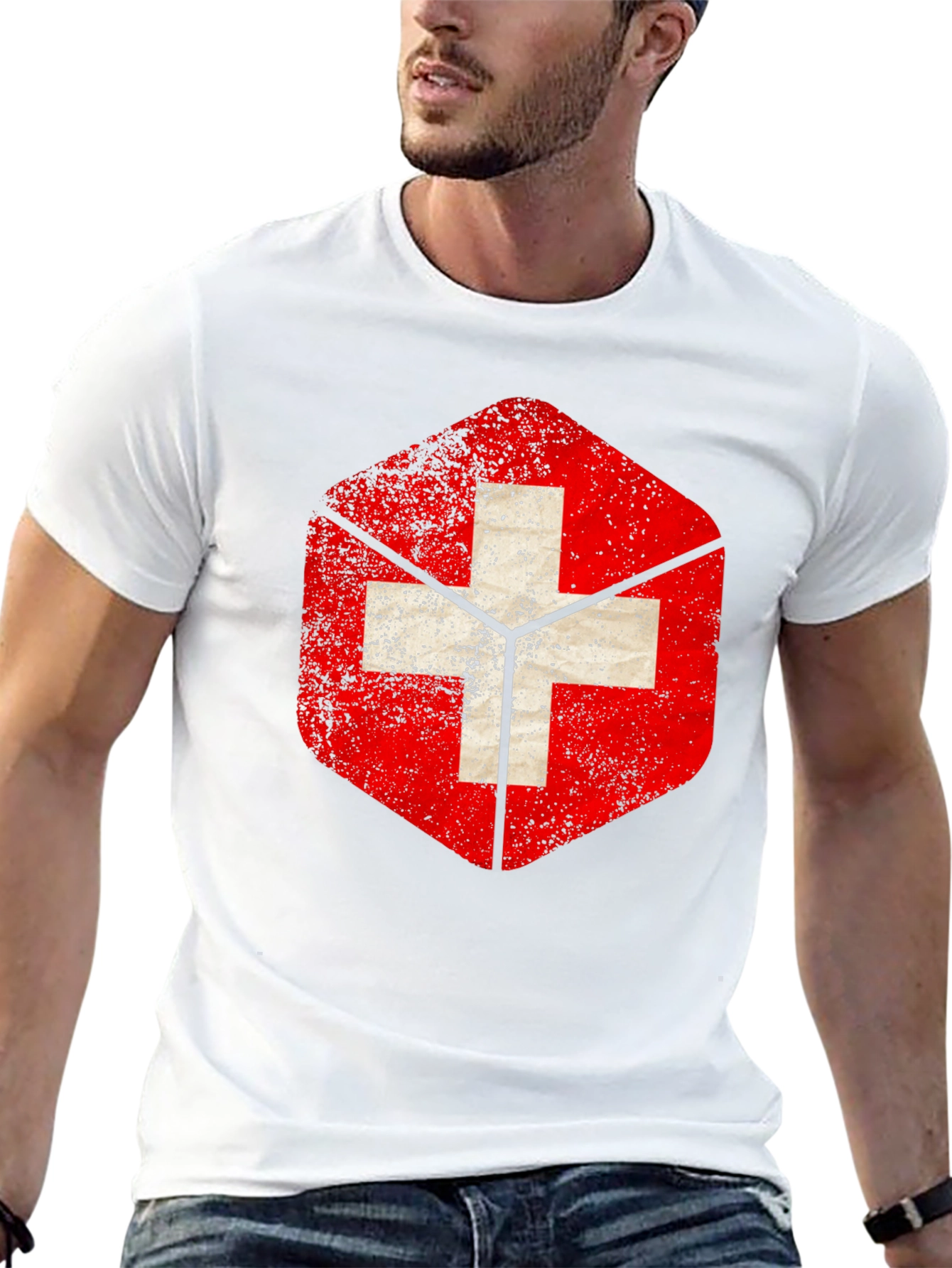 Swiss Flag Grunge Graphic T-Shirt