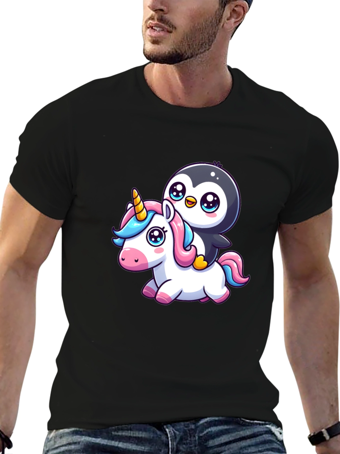 Penguin Riding Unicorn Graphic Tee