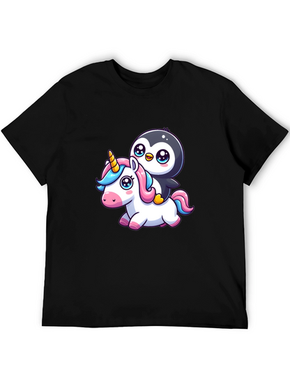 Penguin Riding Unicorn Graphic Tee