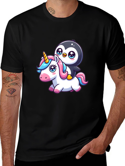 Penguin Riding Unicorn Graphic Tee