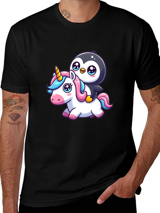 Penguin Riding Unicorn Graphic Tee
