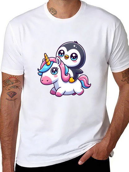 Penguin Riding Unicorn Graphic Tee