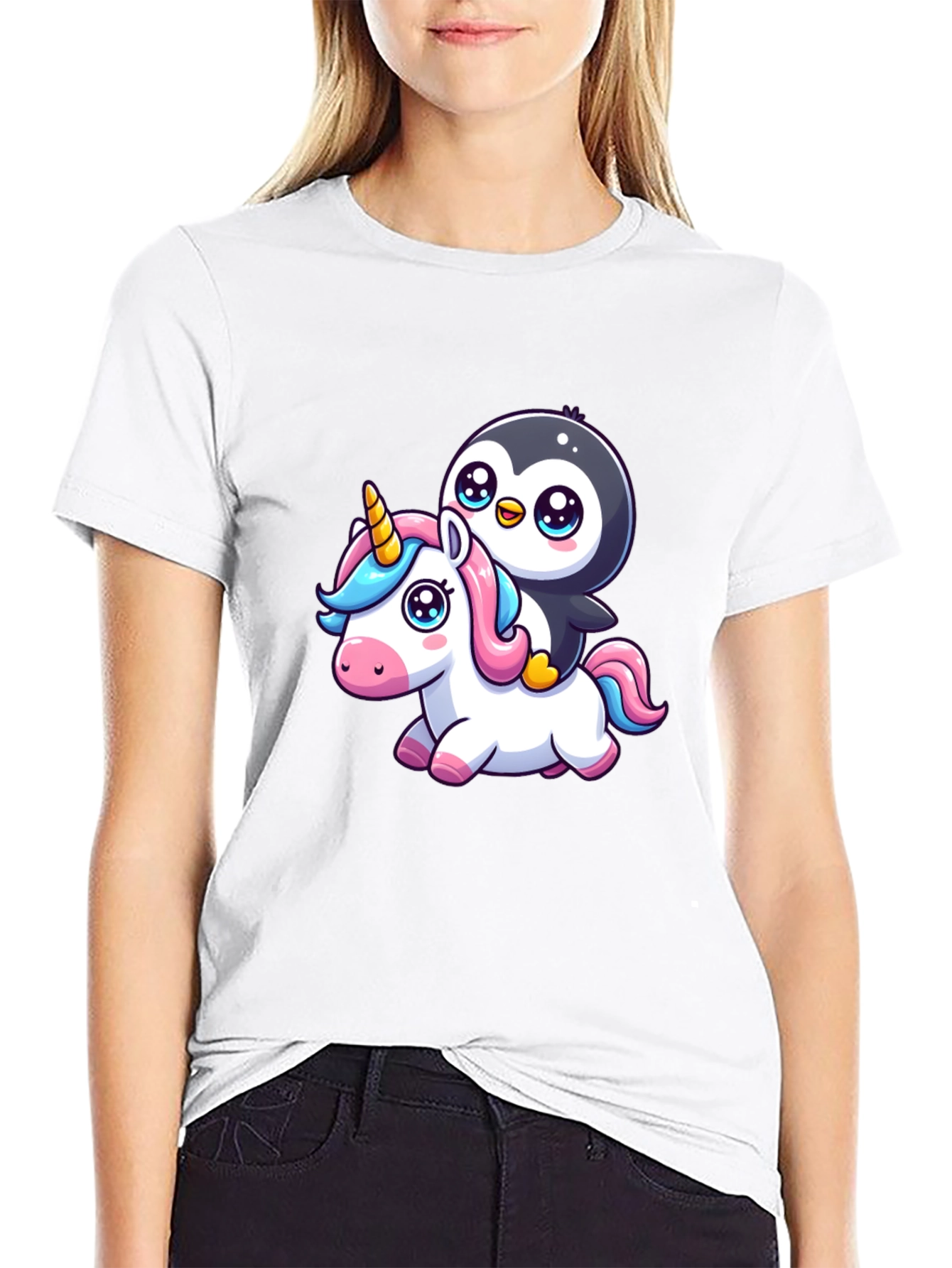 Penguin Riding Unicorn Graphic Tee