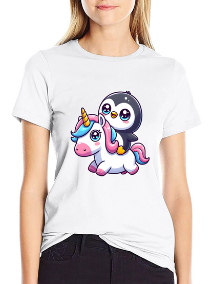 Penguin Riding Unicorn Graphic Tee