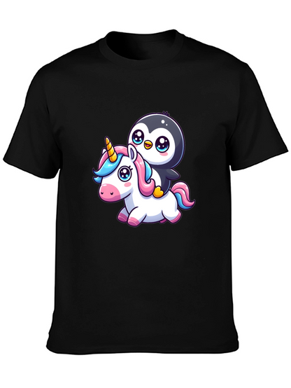 Penguin Riding Unicorn Graphic Tee