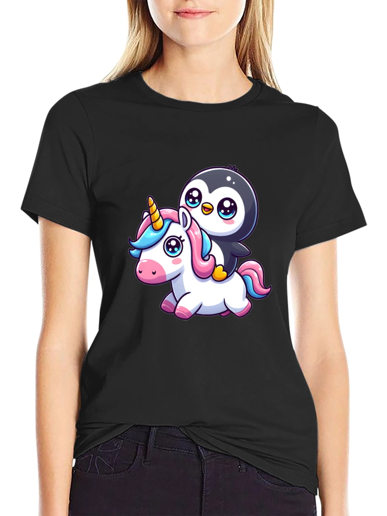 Penguin Riding Unicorn Graphic Tee