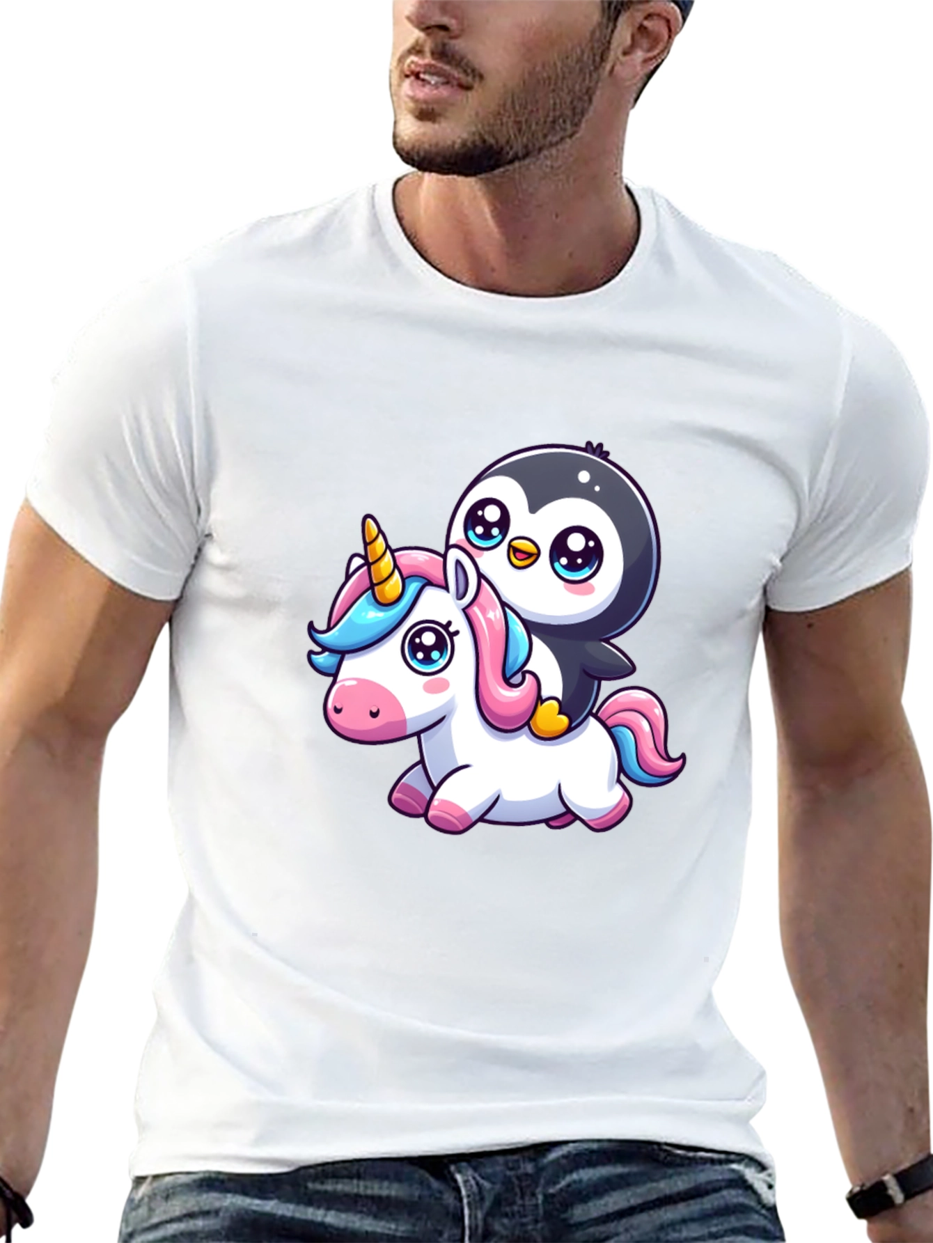 Penguin Riding Unicorn Graphic Tee