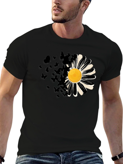 Daisy & Butterfly Mens Graphic Tee - Black