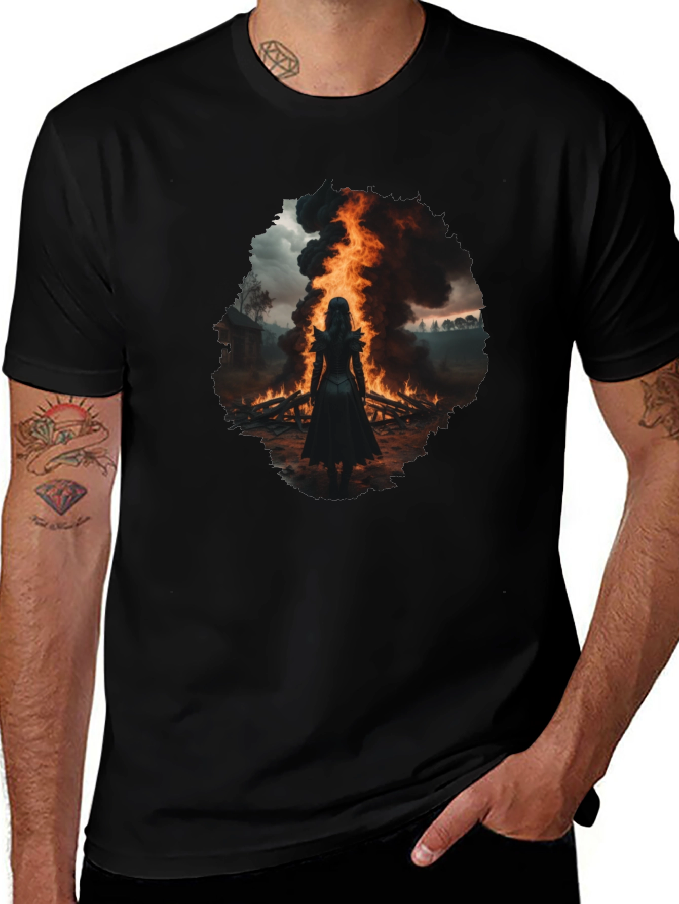 Mystic Fire Black T-Shirt - Dark Fantasy Tee