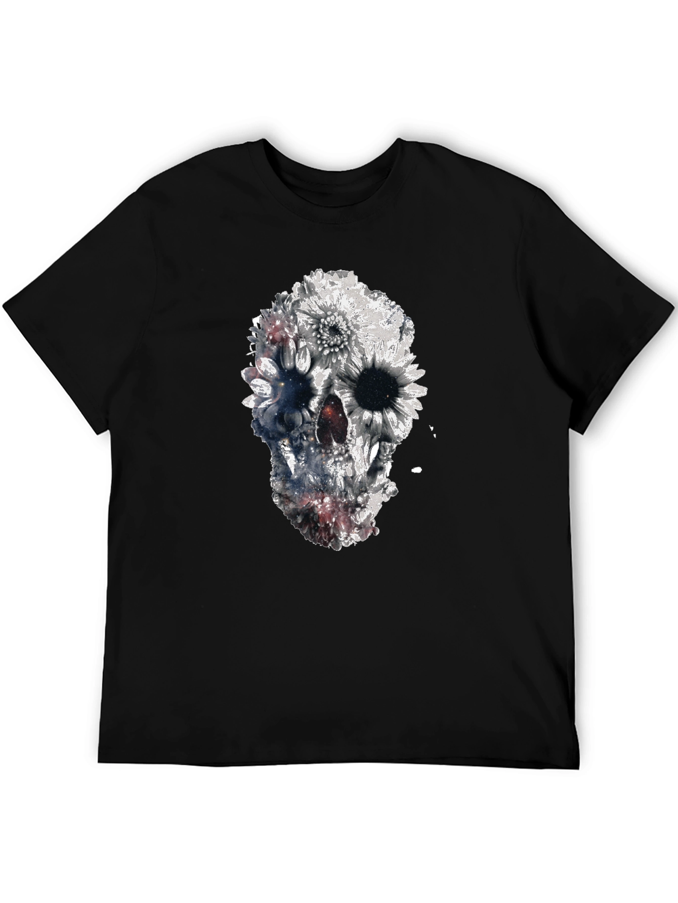 Floral Skull Graphic Black T-Shirt