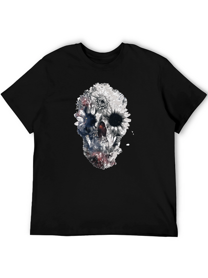 Floral Skull Graphic Black T-Shirt