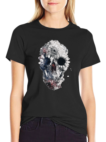Floral Skull Graphic Black T-Shirt