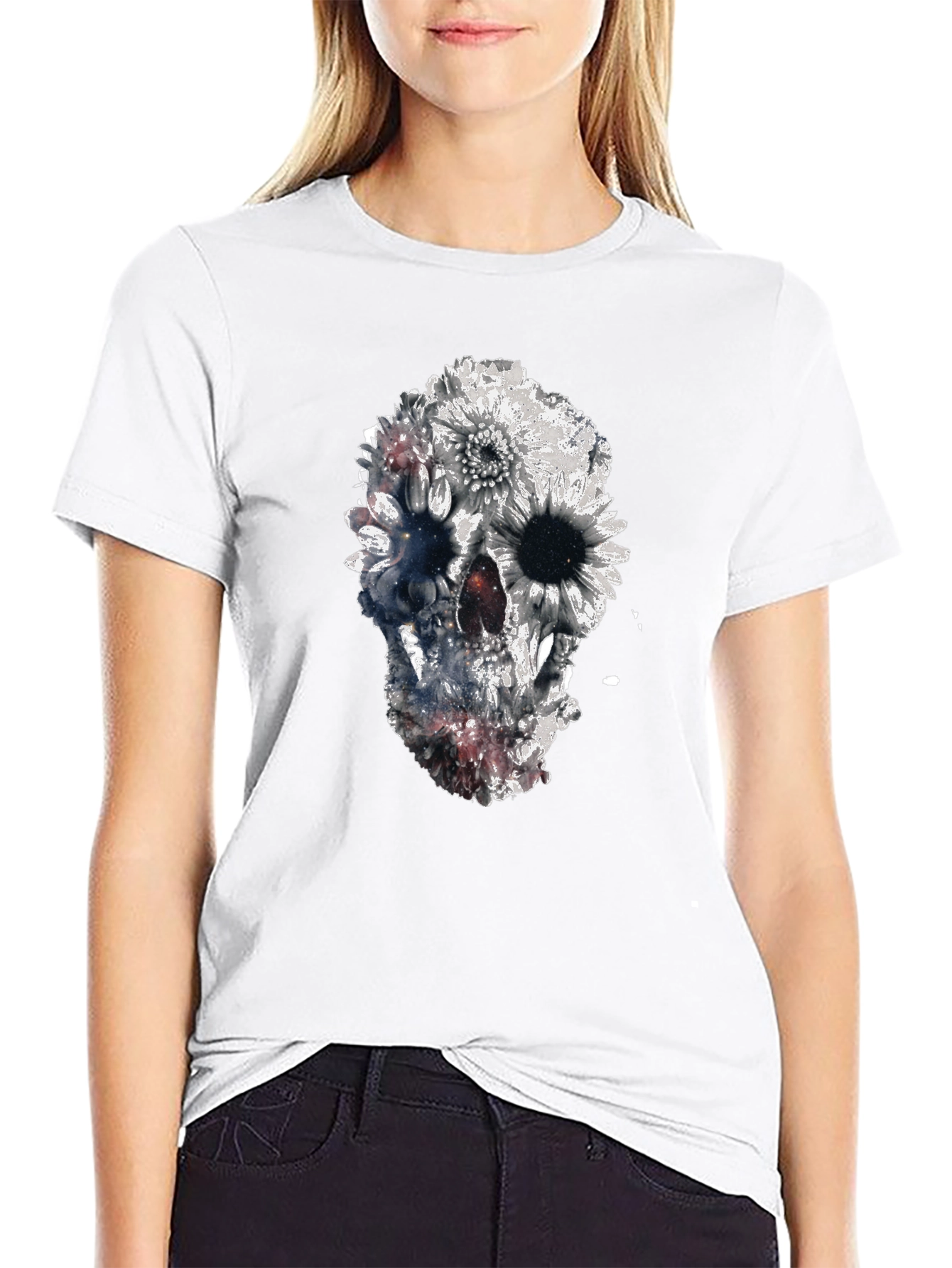 Floral Skull Graphic Black T-Shirt