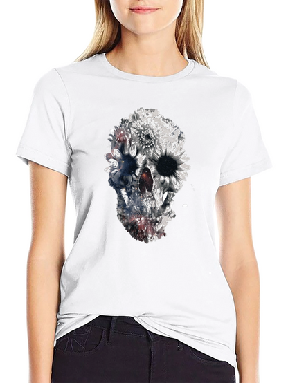 Floral Skull Graphic Black T-Shirt