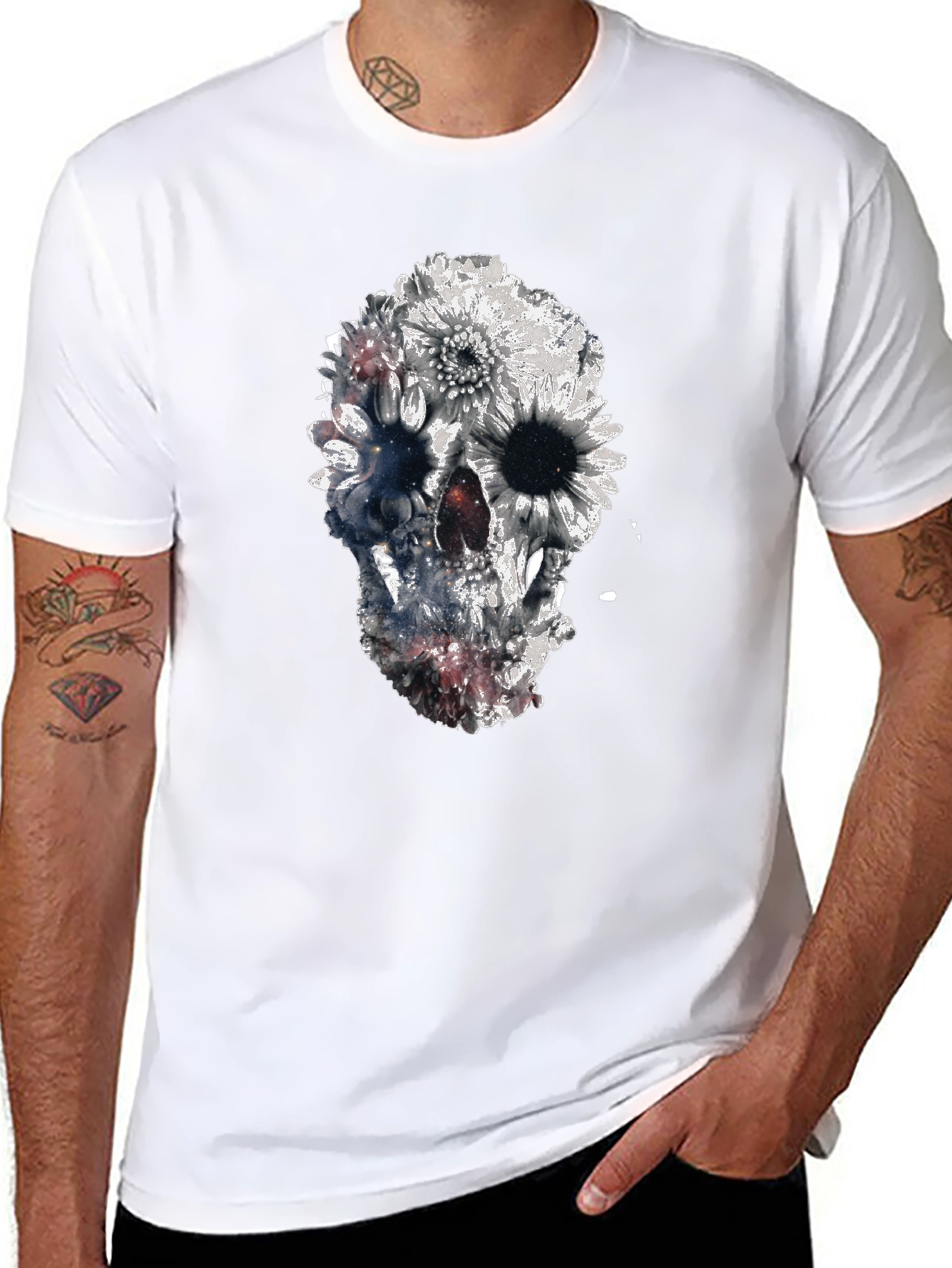 Floral Skull Graphic Black T-Shirt