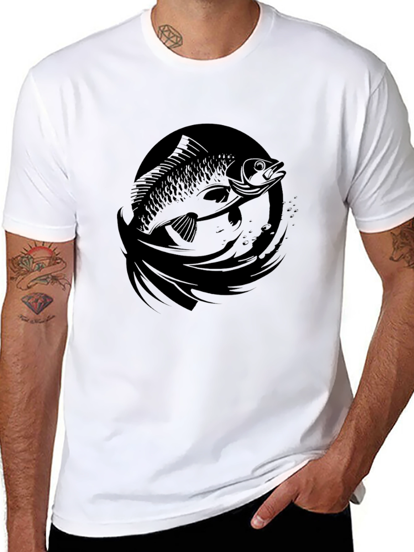 Mens Black Fish Graphic T-Shirt