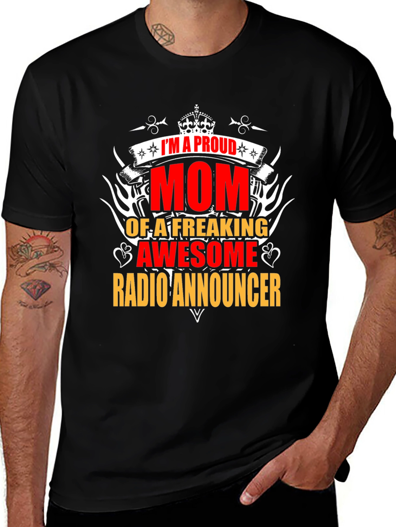 Proud Mom Radio Announcer Graphic Tee - Black