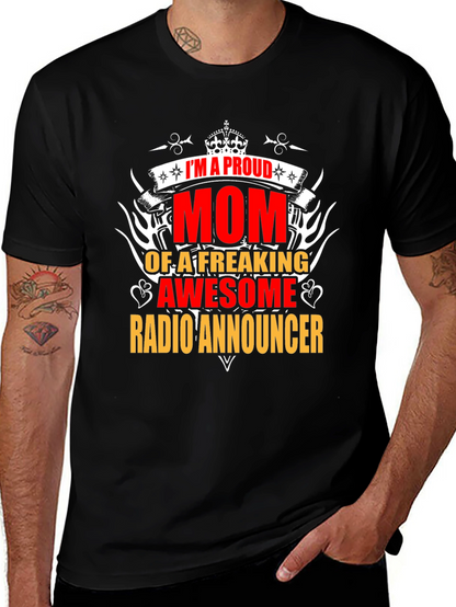 Proud Mom Radio Announcer Graphic Tee - Black