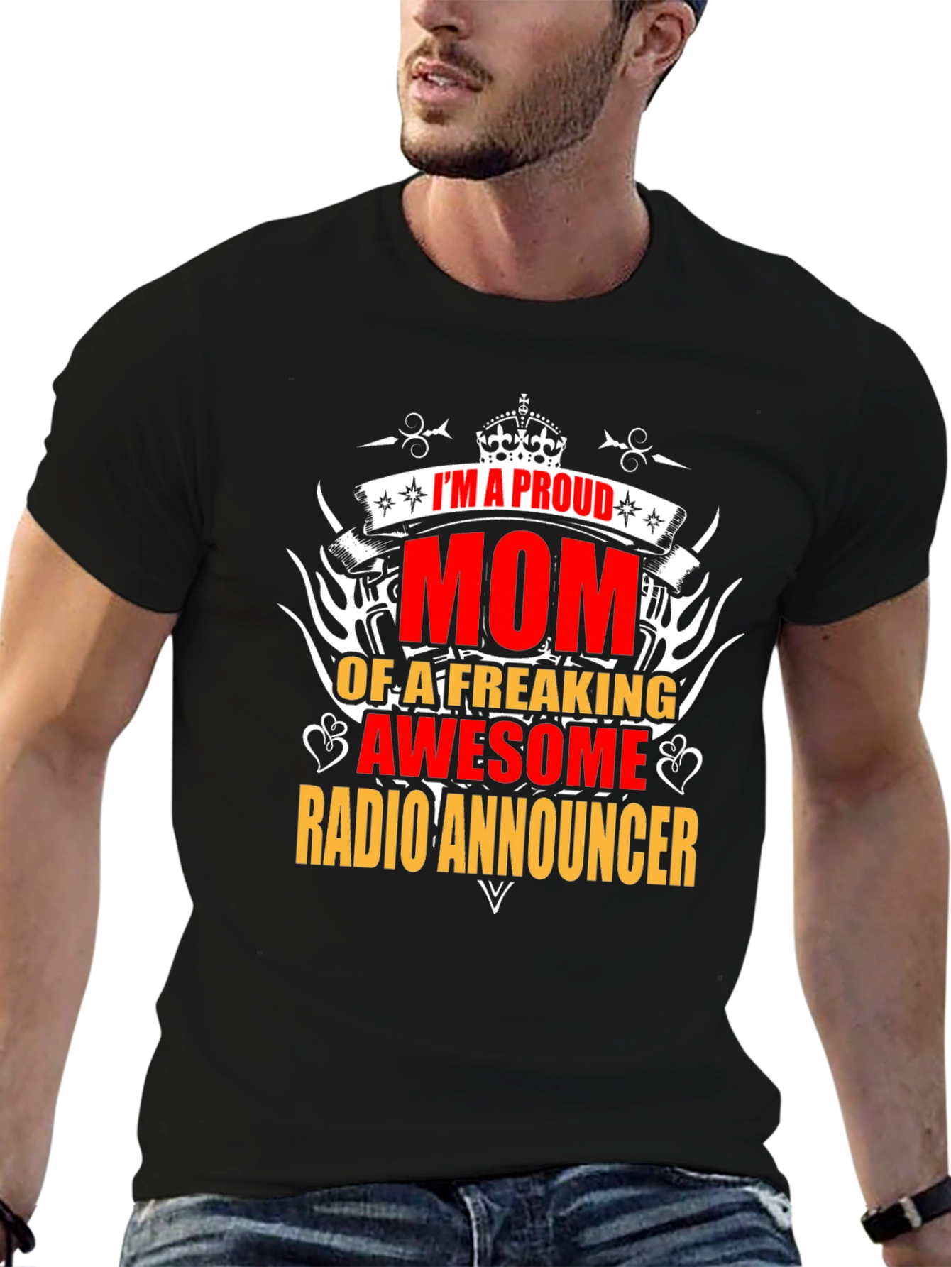 Proud Mom Radio Announcer Graphic Tee - Black