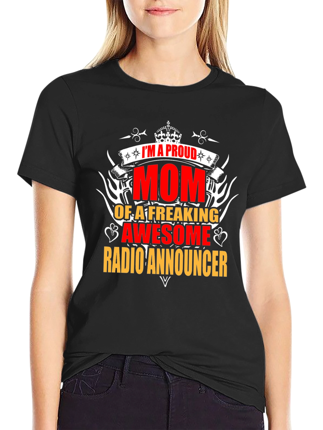 Proud Mom Radio Announcer Graphic Tee - Black