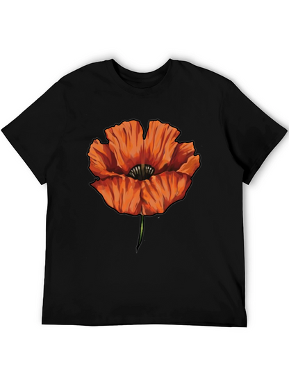 Orange Poppy Graphic Print Black T-Shirt