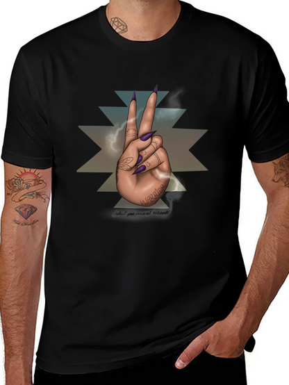 Warrior Hand Peace Sign Graphic Tee - Black