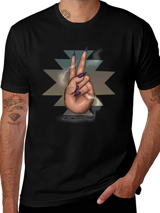 Warrior Hand Peace Sign Graphic Tee - Black