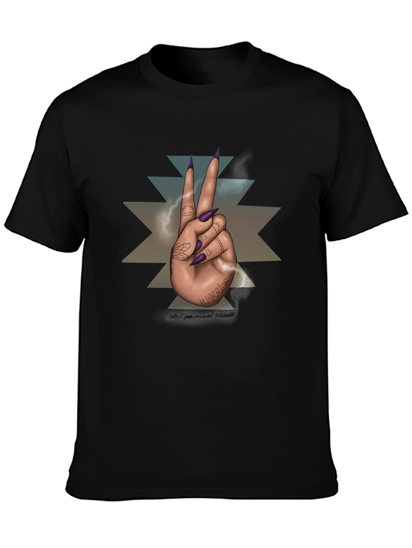 Warrior Hand Peace Sign Graphic Tee - Black