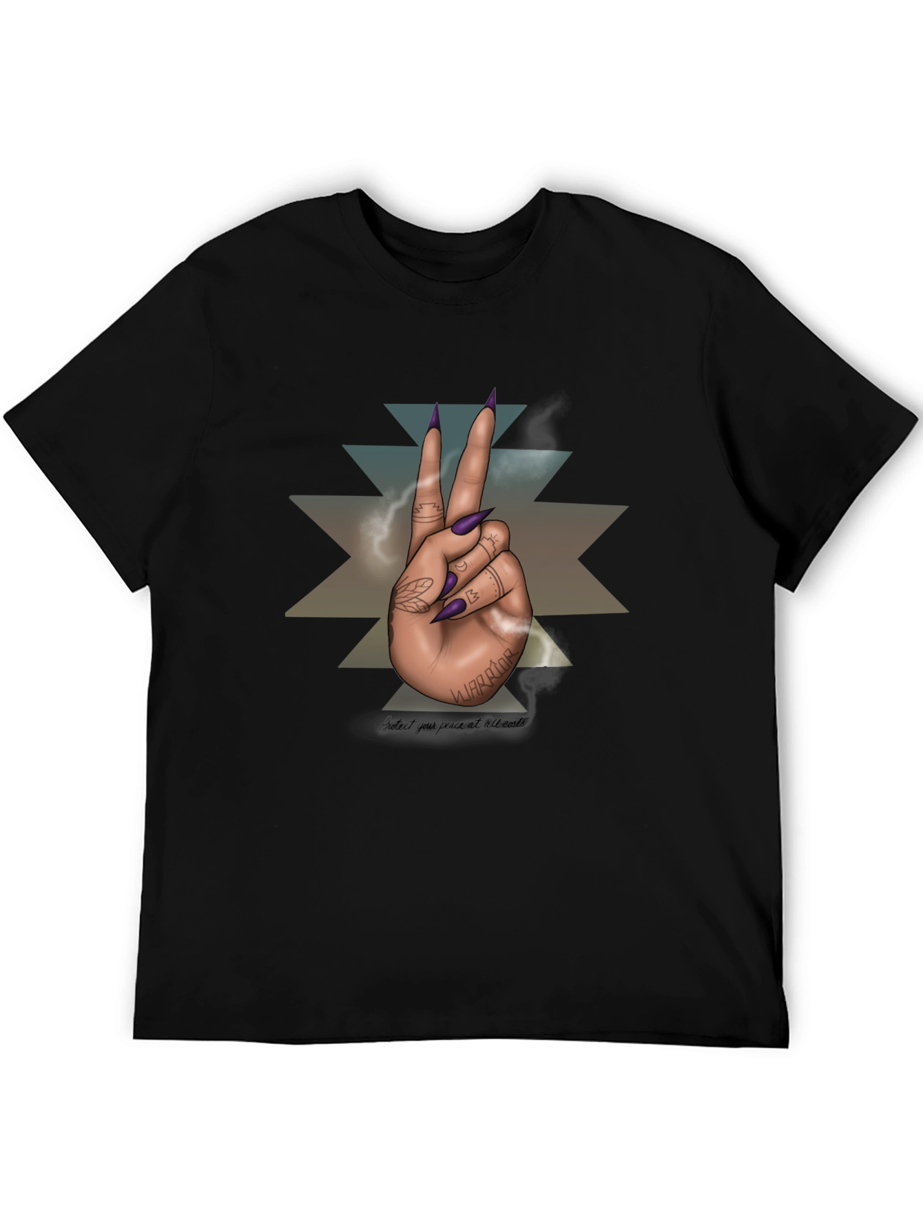 Warrior Hand Peace Sign Graphic Tee - Black