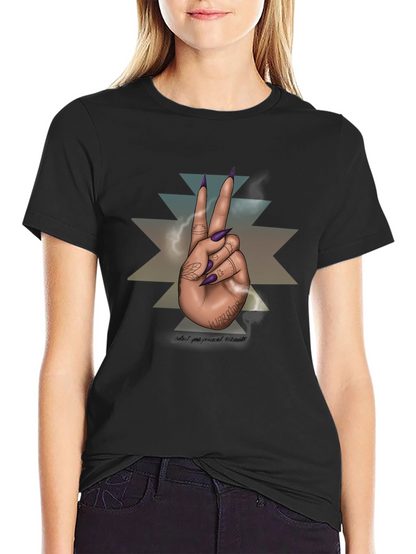 Warrior Hand Peace Sign Graphic Tee - Black