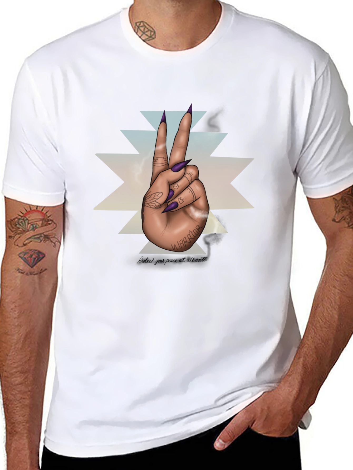 Warrior Hand Peace Sign Graphic Tee - Black
