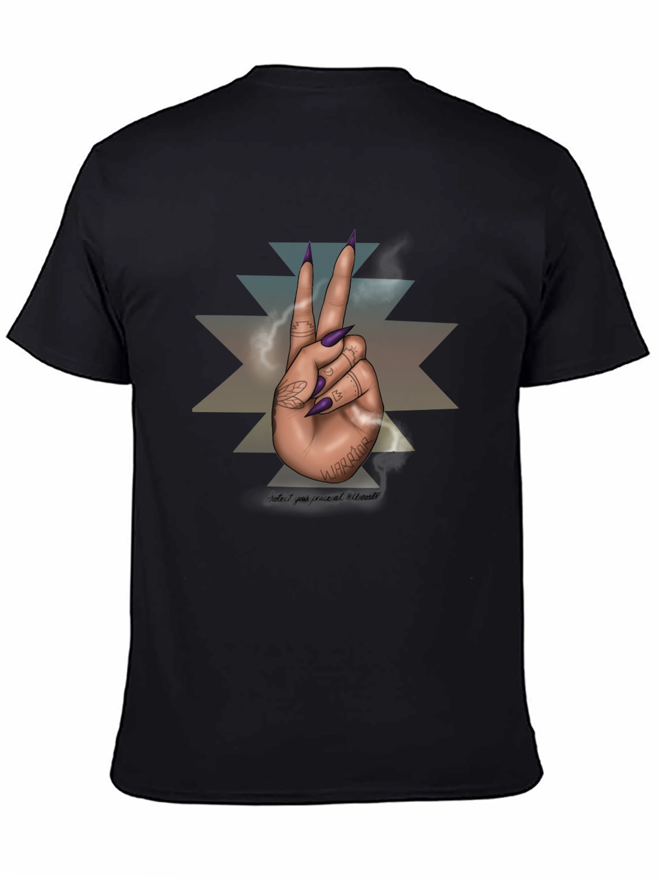 Warrior Hand Peace Sign Graphic Tee - Black