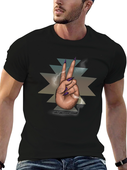 Warrior Hand Peace Sign Graphic Tee - Black