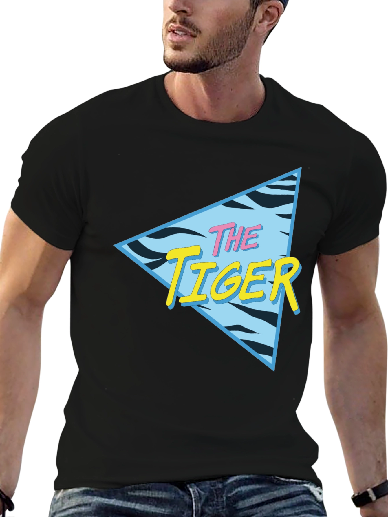 Retro The Tiger Graphic Black T-Shirt
