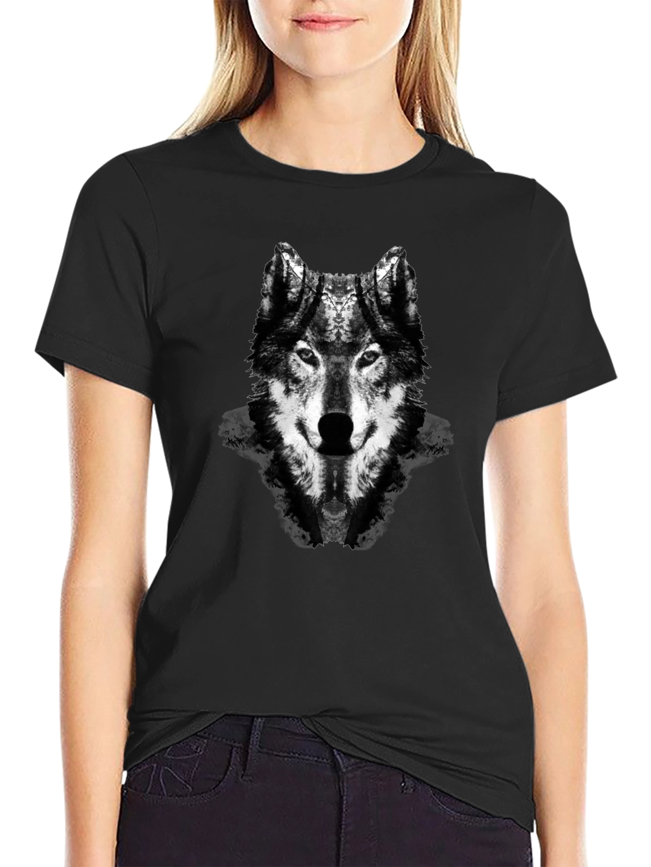 Wolf Graphic Print Black Crew Neck T-Shirt