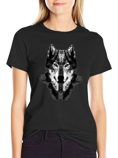 Wolf Graphic Print Black Crew Neck T-Shirt