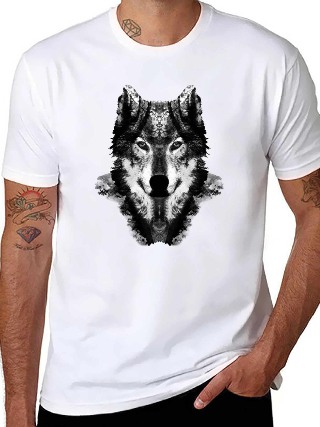 Wolf Graphic Print Black Crew Neck T-Shirt